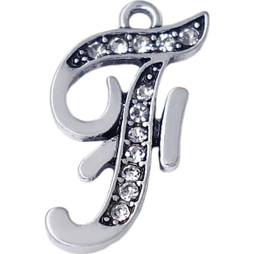 English word friend first letter F metal pendant alphabet A-Z rhinestone crystal charm pendants handmade