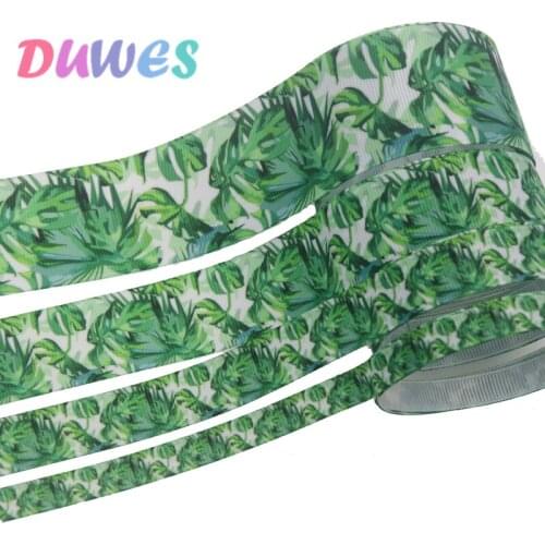 DUWES 4 sizes options 50yards leafs flowers Printed Grosgrain Ribbon Accessory Hairbow Headwear Decoration DIY Wholesale D1338