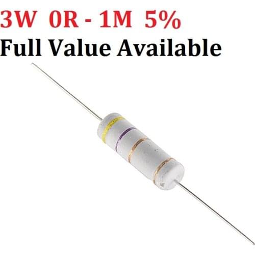 Free Ship 200pcs 3W Carbon Film Resistor (0R to 1M) 10K ohm 10K 4.7k 2.2K 1K 100K Metal film 3/5/6/7/8/0/9.1.2.3.4.5.6.7.8./R/K
