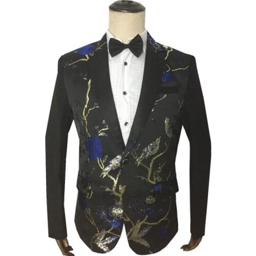 British Style Party Prom Male Unique Design Metal Embroidery Pattern Casual Blazer Jacket Fashion Mens Banquet Slim Fit Suits