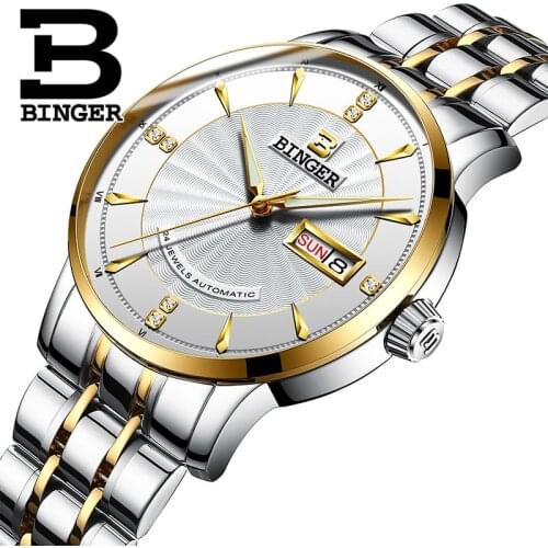 Switzerland BINGER Watches Men Automatic Mechanical Business Man Watch Stainless Steel Men Clock Top Brand Luxury Relogio