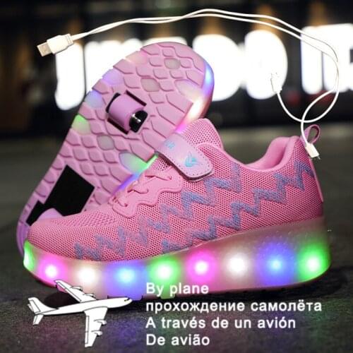 Children Two Wheels Luminous Glowing Sneakers Black Red Pink Led Light Roller Skate Shoes Kids Led Shoes Boys Girls USB Charging