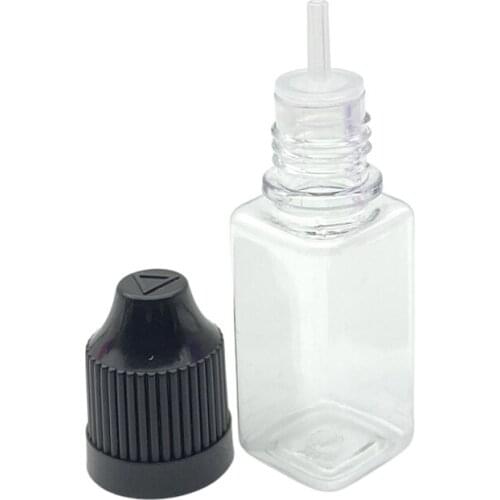 50pcs PET Square 10ml Bottle with Childproof Cap Empty Clear Hard Plastic Dropper Bottles for E Liquid Bottle