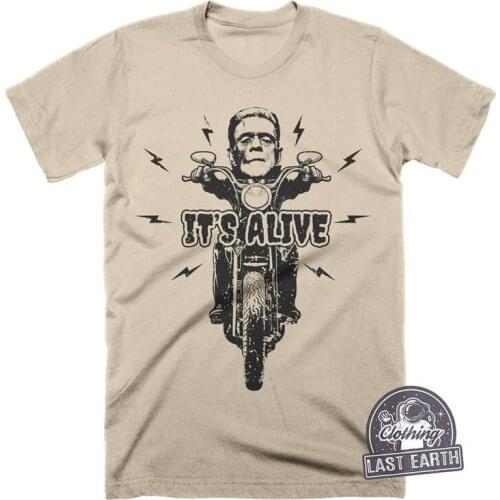 Frankenstein Riding Motorcycle Shirt Its Alive Horror Shirts Summer 2019 Short Sleeve Plus Size Tops Homme T Shirt