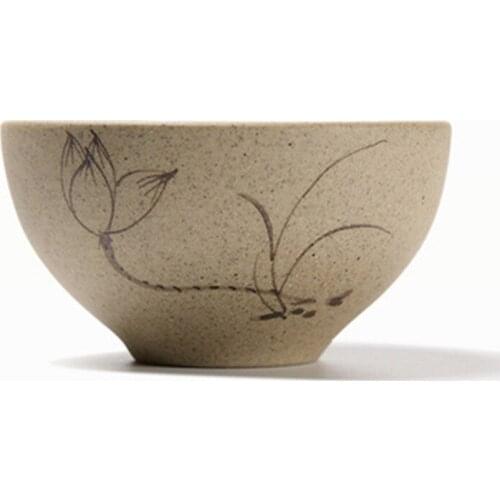 Coarse pottery hand-painted small tea cup ceramic retro elegant lotus teacup