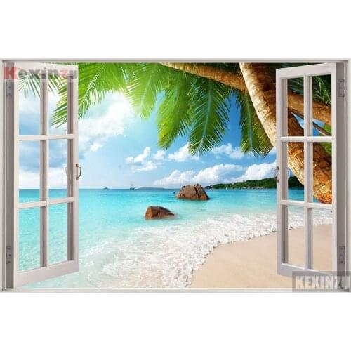 Kexinzu Full Square/Round 5D Diy Diamond Painting Cross Stitch "Window Sea " Diamond 3D Embroidery Mosaic Family Decoration