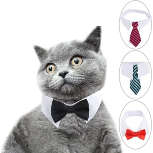 D08D Classic Bowtie for Little Puppy Handcrafted Striped Collar Necktie for Dogs and Cats Adjustable Magical Tape Closure