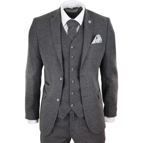 Mens Suit 3 PICS Suit Grey Lapel Wool Tweed Blend Single-Breasted Slim Fit For Formal For Groom Clothing (Blazer+Vest+Pants)