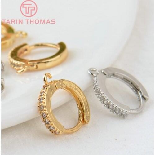 4PCS 12.5MM 24K Gold Color Brass and Zircon Round Earring Hooks High Quality Jewelry Making Supplies Diy Findings Accessories