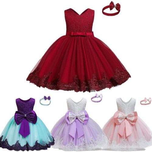 Lace Princess Dress for Kids Tutu Xmas Dresses Girls Wedding Party Girls Dress Children Vestidos Birthday Dress With Headband 3T