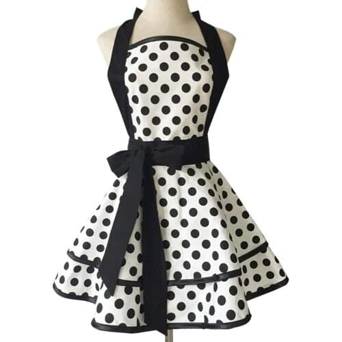Hot Lovely Retro Lacy Vintage Flirty Maid Polka Dot Cooking Kitchen Working Adjustable Apron with Pockets for Women Ladies