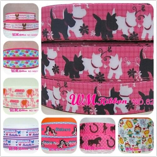 Q&N ribbon 7/8inch 22mm Animal white black dog webbing printed grosgrain ribbon 50yards/roll for headband hair tie free shipping