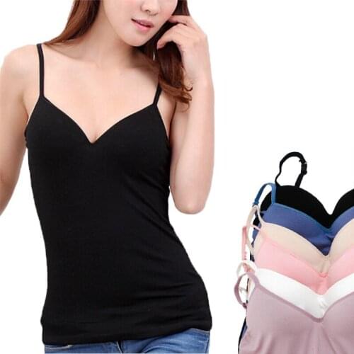 Summer Strap Camisole 2020 Women Tank Tops Sexy V-Neck Padded Tanks Tops Solid Color Slim Women Tops