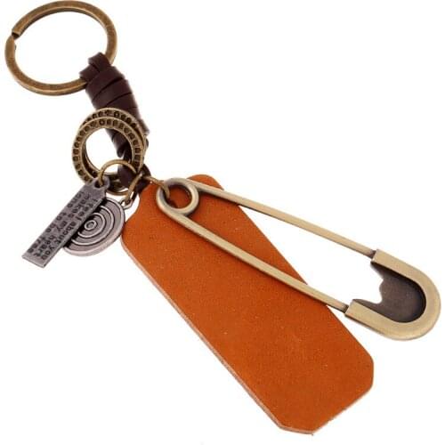Fashion Vintage Punk Car Keychain Metal Big Bronze Pin Pendant KeyRing Cowhide Leather Charm Bag Ring Accessories Unisex Jewelry