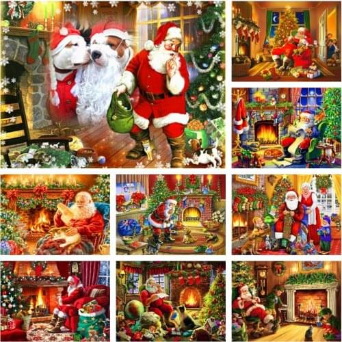 MomoArt Shine Diamond Embroidery Santa Full Square Diamond Painting Christmas Tree Rhinestone Mosaic Cross Stitch Dog Wall Decor