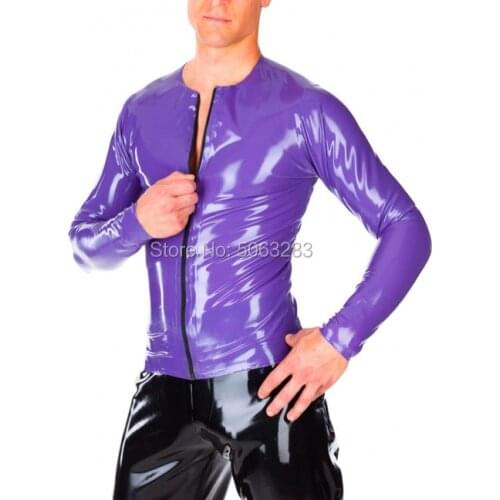 MEN LATEX TOPS SEXY MEN LATEX T-SHIRT FRONT ZIP CUSTOM MADE