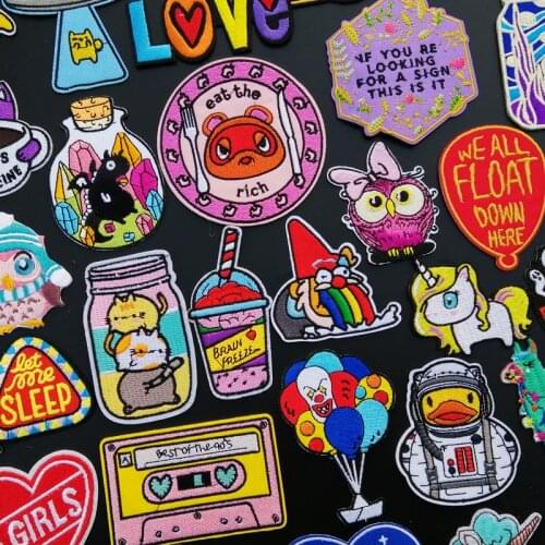 Prajna Cartoon Unicorn Embroidered Patches For Clothing Baby T Shirt Animal Iron On Patches Letter Patch Santa Claus Stripe