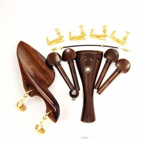 2 Sets New Natural Ebony Wood 4/4 Violin Accessories Chin Rest Golden Hook Clamps Installed Endpin Tuners Tailpiece Peg Tail Gut