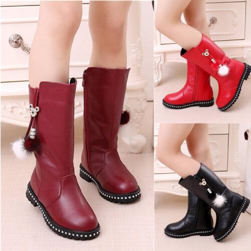 2018 New Girls Leather Boots Chaussure Enfant Children Boots Girls Boys Winter Shoes Kids Rain Boots PU Leather High Boots