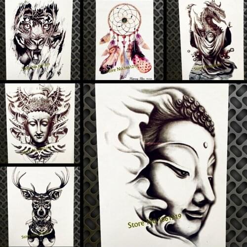 New Desgins Thailand Buddha Temporary Tattoo Sticker Buddhist Fake Black Waterproof Tattoo Buddhism Men Women Body Art Arm Tatoo