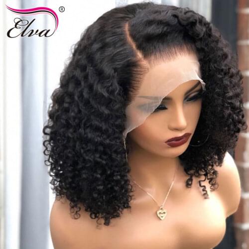 13x6 Lace Front Human Hair Wig Glueless Lace Closure Wig Elva Hair Short Lace Front Wig Curly Bob Wig Pre Plucked Hairline 8-18