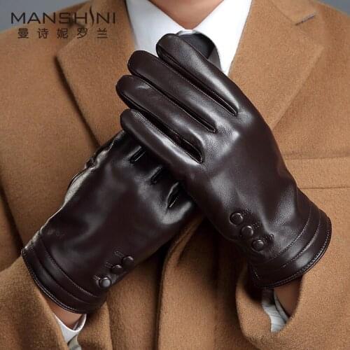 Genuine leather gloves men winter outdoor keep warm add cashmere large size sheepskin gloves touch screen gloves MLZ111