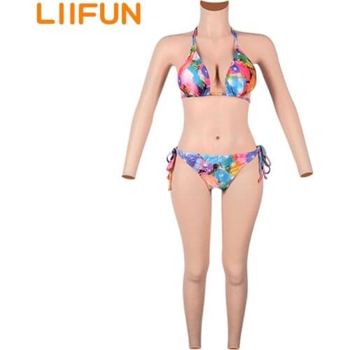 Liifun Fully Silicone Breast Forms Bodysuit with Arms Realistic Vagina Panty Fake Pussy Suit D Cup for Transgender Crossdresser