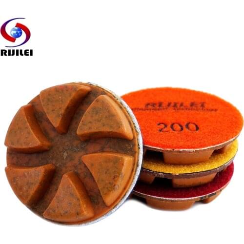 RIJILEI 4PCS/Set 3Inch Hybrid Rigid Copper Bond Diamond Polishing Pad for Granite Marble Concrete floor Dry/Wet Grindind Disc