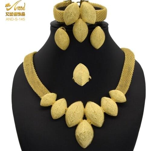 Ethiopian Bride Luxury Jewellery African Bead Jewelry Set Dubai Gold Color Necklace Earrings Indian Woman Wedding Accessories