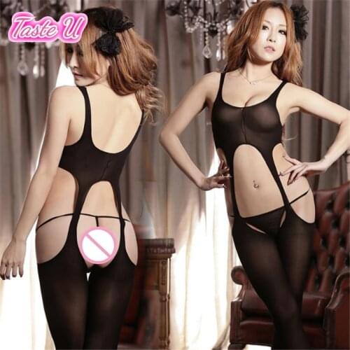 Sexy Stockings Exotic Appeal Lingerie Transparent Hollow Open Crotch Black Body Stockings Plus Size Net Clothing Sexy Nightwear