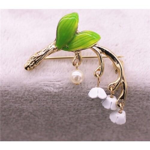 Enamel White Floral Leaf Brooch For Women Lily Of The Valley Brooch Pin Jewelry For Women Pins Broche