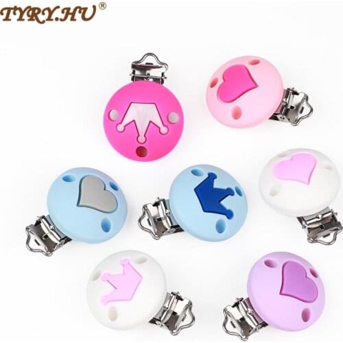 TYRY.HU 1PC Pacifier Chain Clip Round Star Crown Heart Food Grade Silicone Clip Baby Silicone Teether for DIY Pacifier Chains