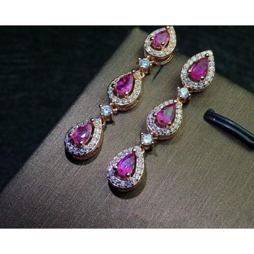 Vintage 100% 925 Sterling Silver Pear Cut Natural Tourmaline Created Moissanite Party Drop Dangle Earrings Stud Fine Jewelry