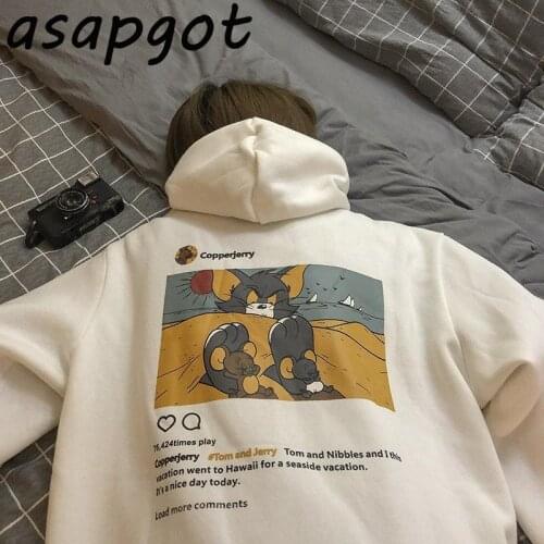 Cartoon Printed Student Autumn Harajuku Hoodies Streetwear Women Loose Cute Hooded BF Style Hoodies Girls Kawaii Casual Tops