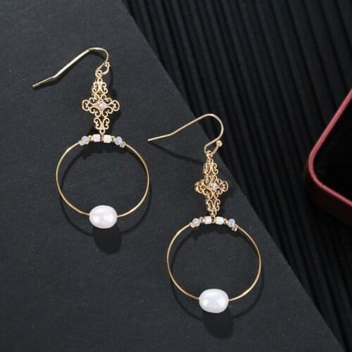 Ohemia Exaggerated metal Ear Rings woman Big Hollow Round Circle Stainless Steel Earrings Women Hoop Pearl Earrings