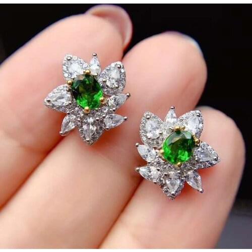 Natural Diopside Flower Type Earrings S925 Silver Fine Fashion Earrings Women Boutique Jewelry Free Shipping MeibaPJFS