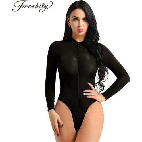 Female Sexy Zippered Thong Leotard Bodysuit Women Fetish See Through Sheer Body Teddy Erotic Bodysuits Catsuit Clubwear