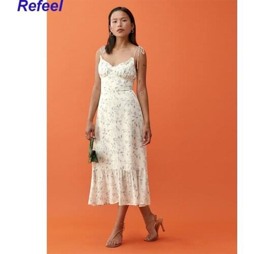 Chic Blue Floral Print Cream Dress Retro Dresses Sexy Vestidos Vintage Tube Top Women Midi Dress