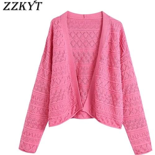 ZZKYT 2021 Women Spring Fashion Solid Cardigan Knitted Coat Vintage Sweet Long Sleeve Female Outwear Casual Chic Tops Vestidos