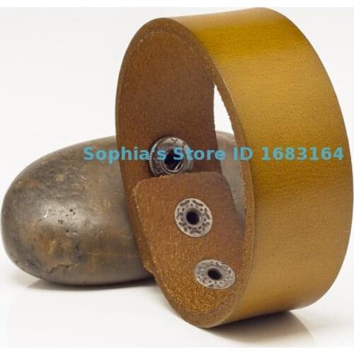 2.5cm Band Width G601 Khaki Brown Simply Stylish Single Wrap Genuine Leather Bracelet Wristband Mens