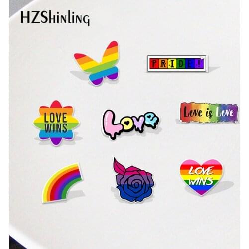 2020 Rainbow Gay Flag Pride Symbol Colors Love is love Acrylic Lapel Pins Icon Resin Epoxy