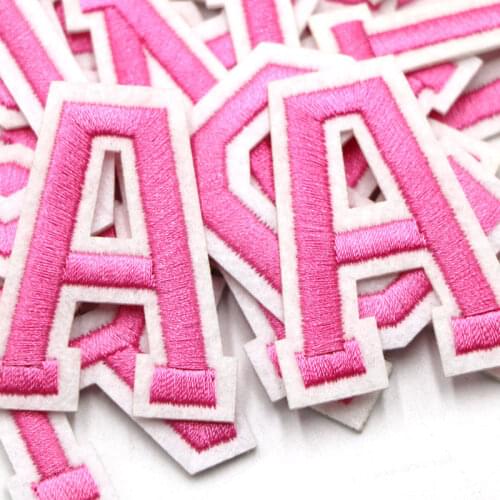 26 A-Z Pink English Letter Patch 3D Embroidered Stickers Patch Up For Clothing Hats Logo Name Sewing Diy Applique