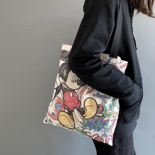 Brand Design New Canvas Bag Women One Shoulder Bag Girls Cartoon Cute Student Canvas Bag Disney Mickey Shoulder Bag