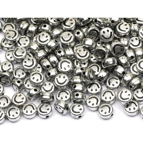 4x7mm Round Silvery Smile Acrylic Beads 100-500pcs Spacer Beaded For Jewelry Making DIY Charm Necklace Bracelet Accessories