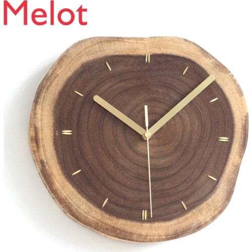 Solid Wood Annual Wheel Wall Clock Black Kids Rooms Walnut Log Simple Clock Nordic Modern Brass Clock Home Decore Living Room