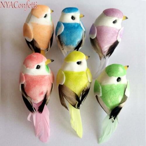 5.5*2CM,18PCS/6Colors,Decorative Foam Feather mini Birds,Artificial Bird For Wedding Home Decoration Accessories,Xmas tree decor