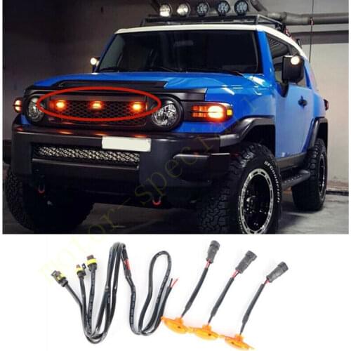 For Toyota FJ Cruiser 2007-2021 LED Car Front bumper Grille LED Amber Light Raptor Style Light Kit Decor W/ Wire Speed