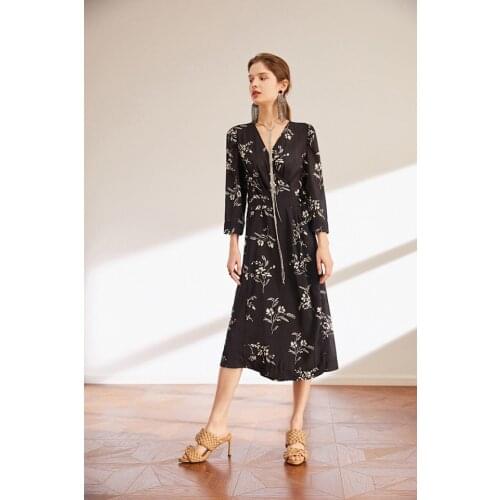 Latest Women 100% Viscose V Neckline Printing One Piece Midi Length Dress