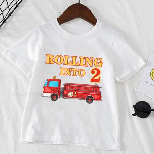 Boys/Girls Firefighter Car Birthday Numbers T-Shirt for Children Boys Happy Birthday T Shirt White T-Shirt Baby Girls Top