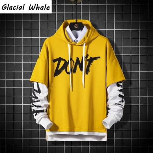 GlacialWhale 2021 Hip Hop Streetwear Patchwork Hoodies Sweatshirt Men Harajuku Pullover Hoodie Cotton Autumn Loose SweatShirt